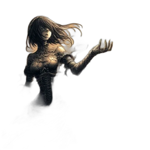 creature, hair, staff, face transparent PNG cut-out