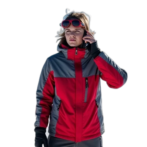 jacket, red, person, grey transparent PNG cut-out