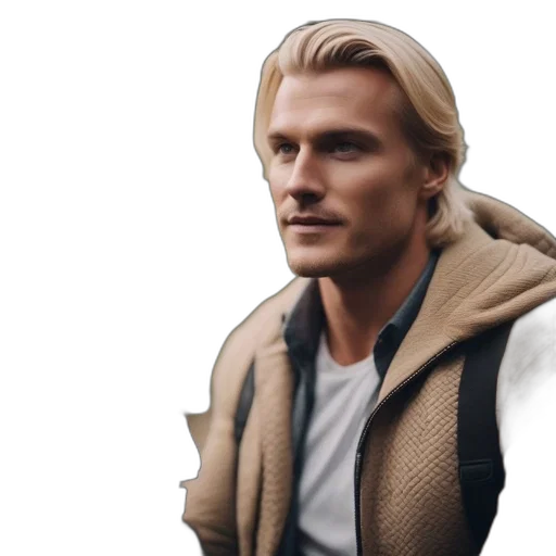 jacket, face, hair, photorealistic transparent PNG cut-out