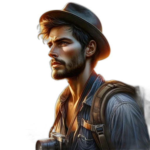 face, hat, concept art, photorealistic transparent PNG cut-out