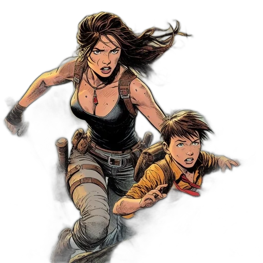 comic book art, concept art, two, characters transparent PNG cut-out