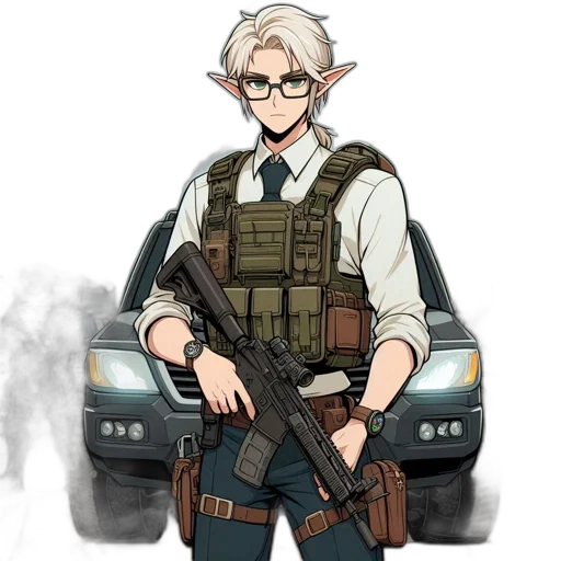 weapon, staff, jacket, anime transparent PNG cut-out