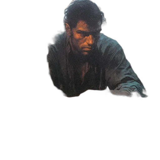 jacket, face, staff, sword transparent PNG cut-out