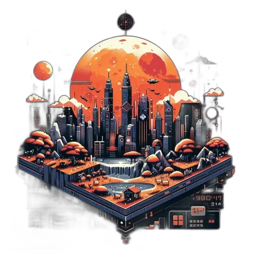 concept art, pixel art, cyberpunk, fantasy art transparent PNG cut-out