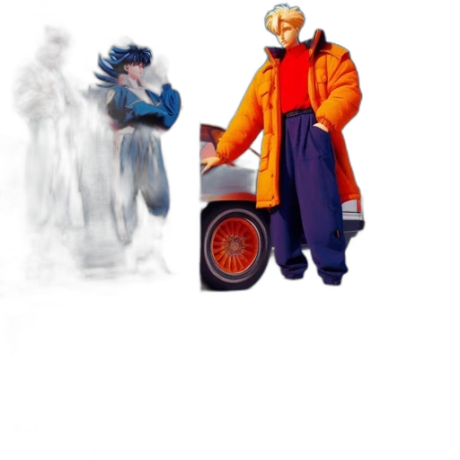 jacket, staff, robot, creature transparent PNG cut-out