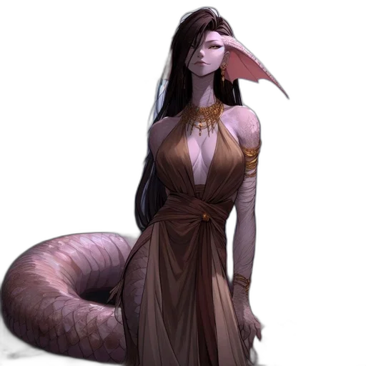 dragon, dress, creature, staff transparent PNG cut-out