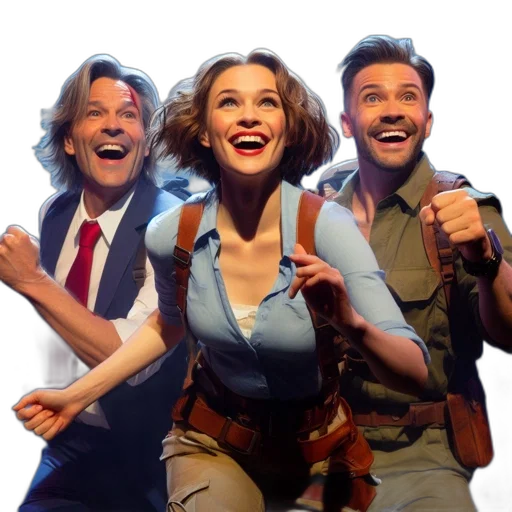 three, actors, perform, dynamic transparent PNG cut-out