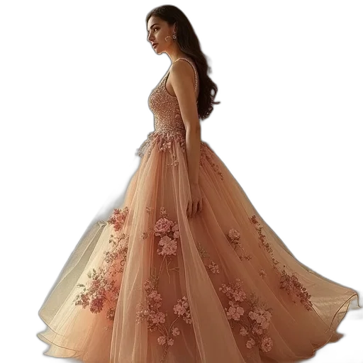 dress, photorealistic, 3d render, golden transparent PNG cut-out