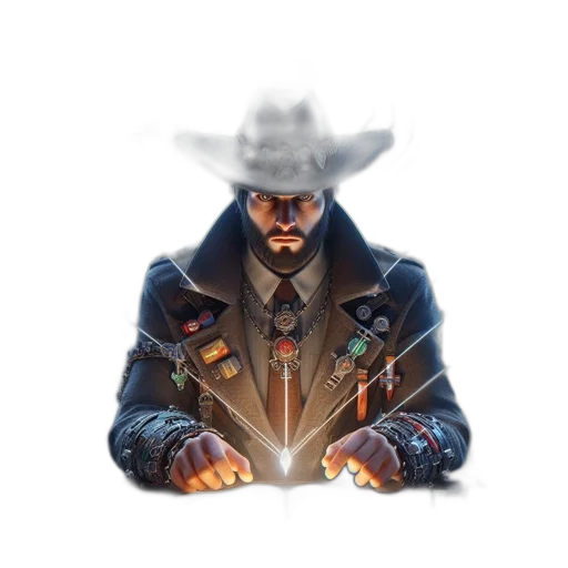 jacket, hat, weapon, staff transparent PNG cut-out