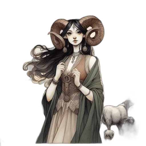 dress, staff, dragon, fantasy art transparent PNG cut-out