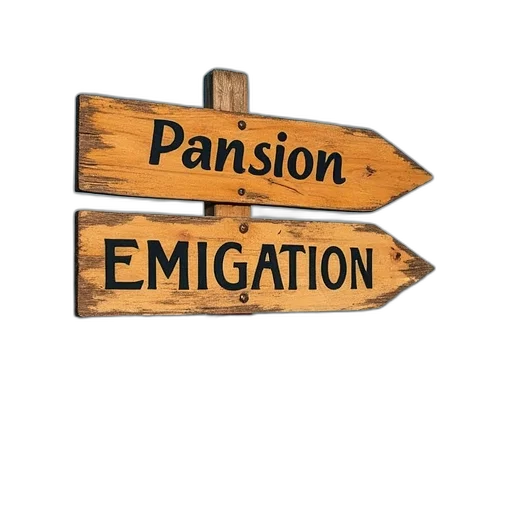 sign, announcing, pension, emigration transparent PNG cut-out