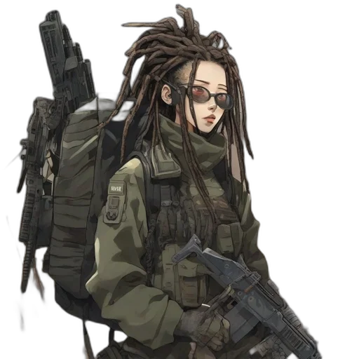 weapon, jacket, staff, hair transparent PNG cut-out