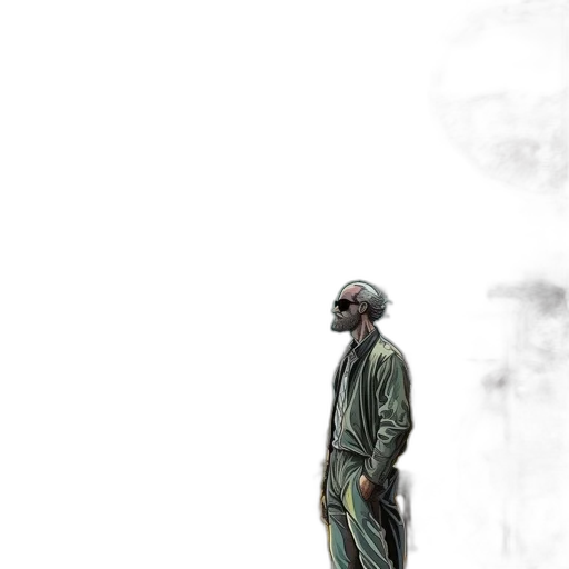 jacket, staff, creature, robot transparent PNG cut-out