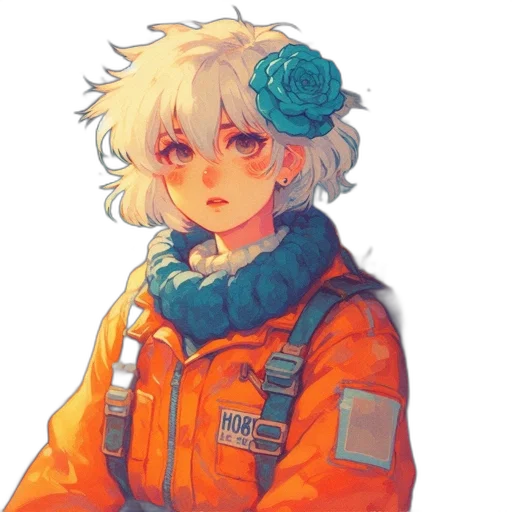 jacket, flower, face, staff transparent PNG cut-out