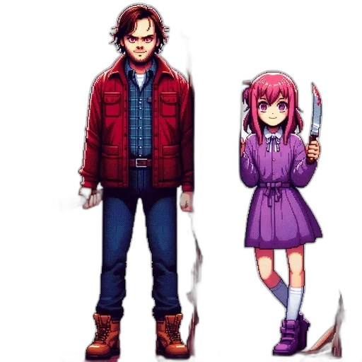 jacket, weapon, pixel art, anime transparent PNG cut-out