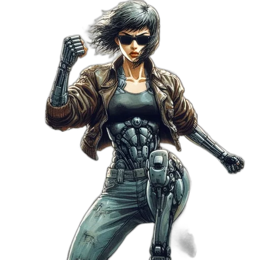 jacket, weapon, robot, comic book art transparent PNG cut-out