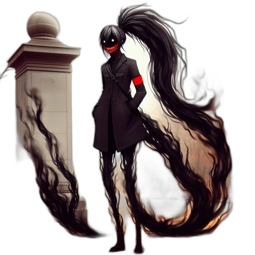 dress, mask, hair, staff transparent PNG cut-out