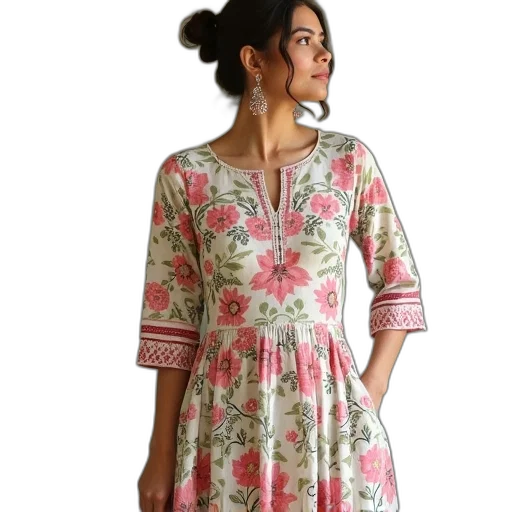 dress, womens, floral, printed transparent PNG cut-out