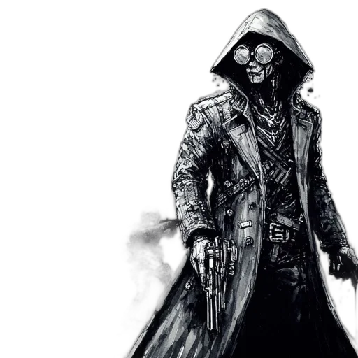 jacket, mask, weapon, concept art transparent PNG cut-out