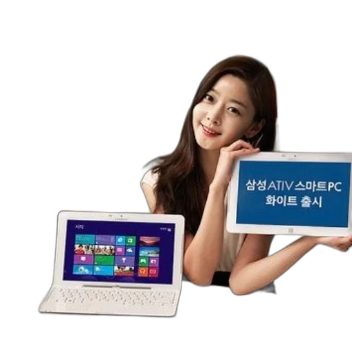photorealistic, woman, holds, tablet transparent PNG cut-out