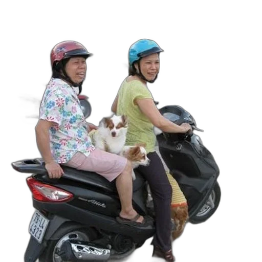 two, women, scooter, small transparent PNG cut-out