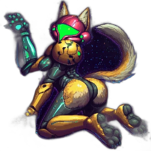 robot, staff, creature, pixel art transparent PNG cut-out