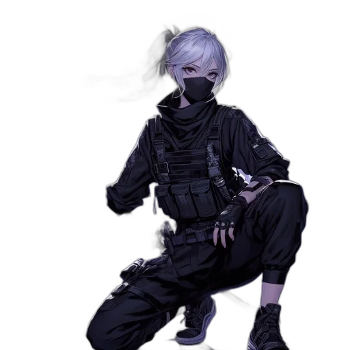 mask, jacket, creature, staff transparent PNG cut-out