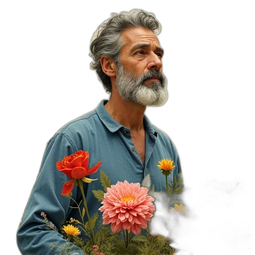 flower, face, jacket, staff transparent PNG cut-out