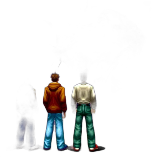 jacket, staff, robot, pixel art transparent PNG cut-out