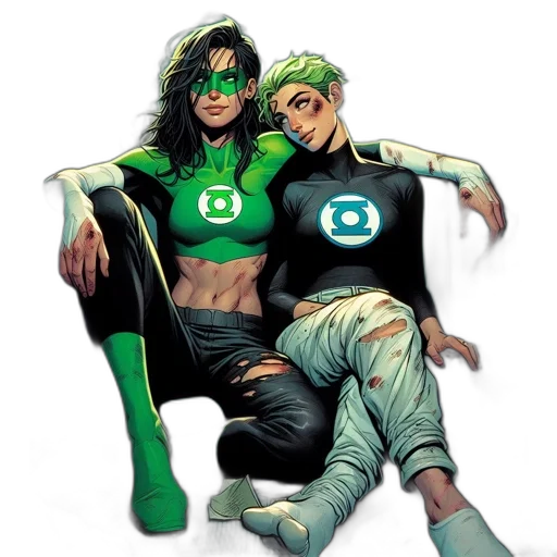 comic book art, concept art, green, two transparent PNG cut-out