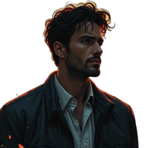 jacket, face, concept art, comic book art transparent PNG cut-out