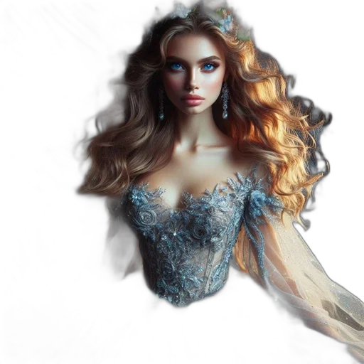 dress, crown, jewelry, fantasy art transparent PNG cut-out