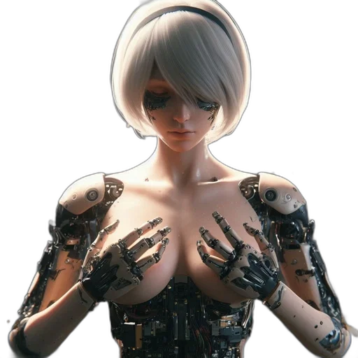 robot, dress, face, cyberpunk transparent PNG cut-out