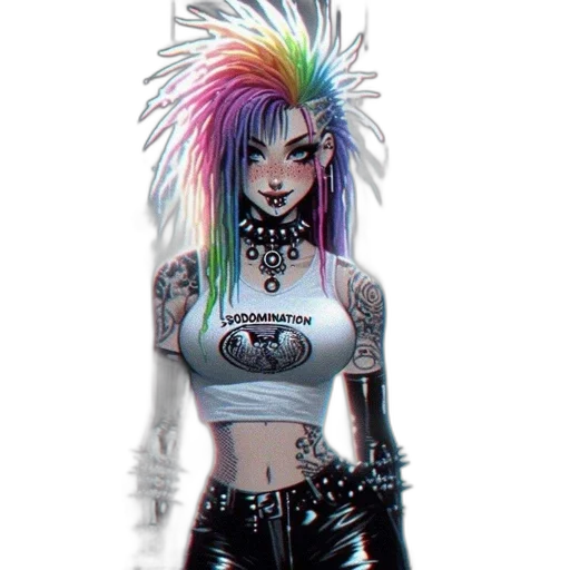 hair, staff, cyberpunk, comic book art transparent PNG cut-out