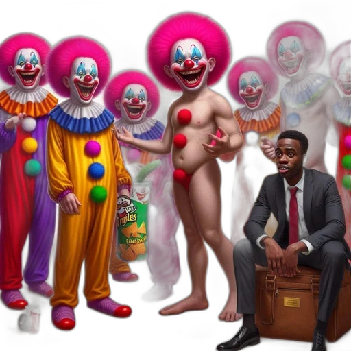 concept art, group, clowns, exaggerated transparent PNG cut-out