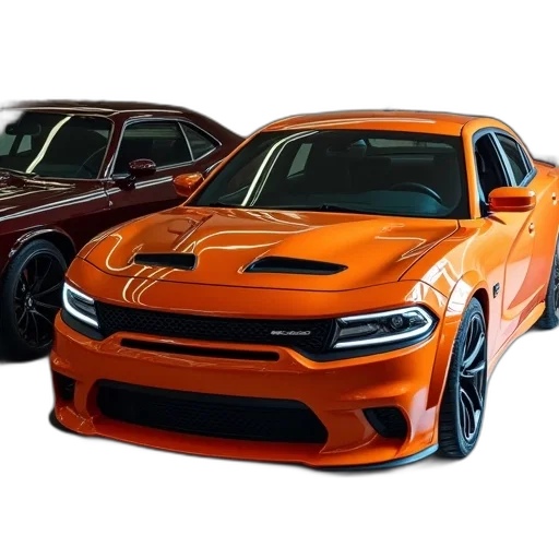 car, photorealistic, 3d render, orange transparent PNG cut-out