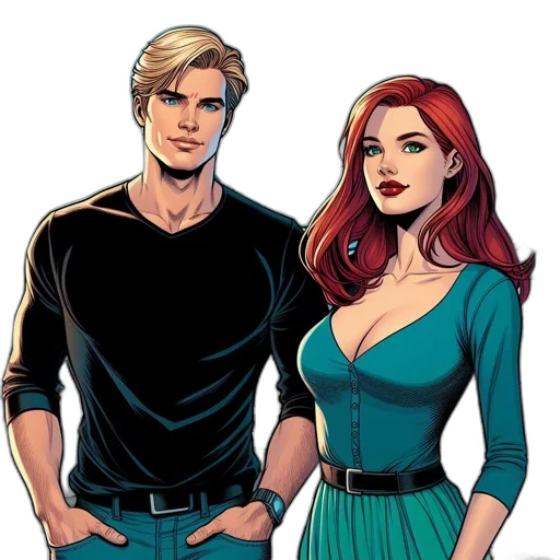 comic book art, concept art, cartoon, two transparent PNG cut-out