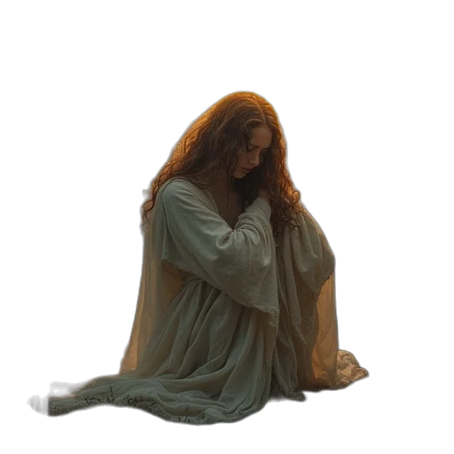 dress, hair, creature, staff transparent PNG cut-out