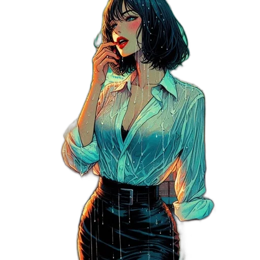jacket, dress, staff, comic book art transparent PNG cut-out