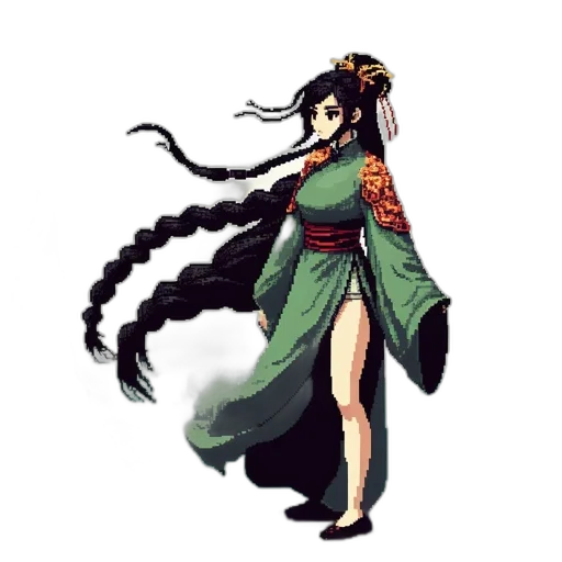 dress, staff, dragon, pixel art transparent PNG cut-out