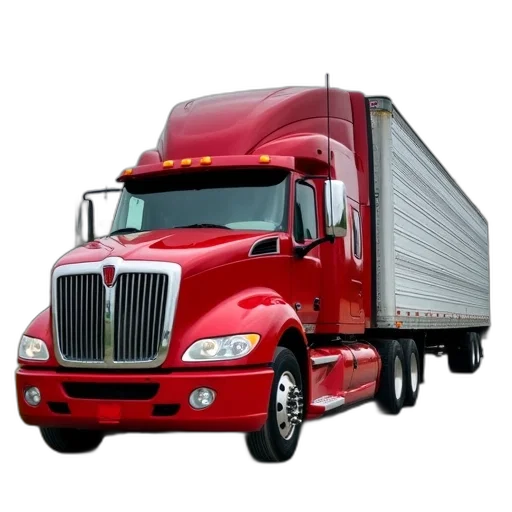 photorealistic, red, semi-truck, white transparent PNG cut-out