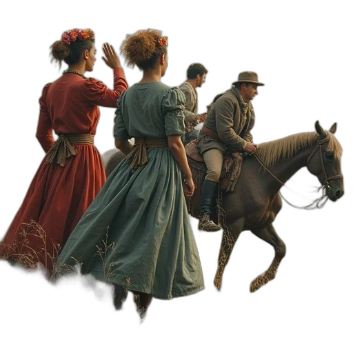 hat, dress, staff, oil painting transparent PNG cut-out