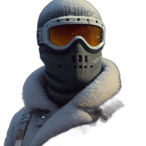 mask, jacket, face, weapon transparent PNG cut-out