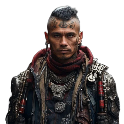 face, staff, jacket, weapon transparent PNG cut-out