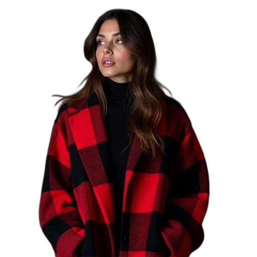 jacket, red, woman, wearing transparent PNG cut-out