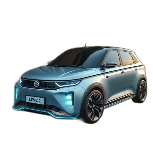 car, 3d render, futuristic, glowing transparent PNG cut-out