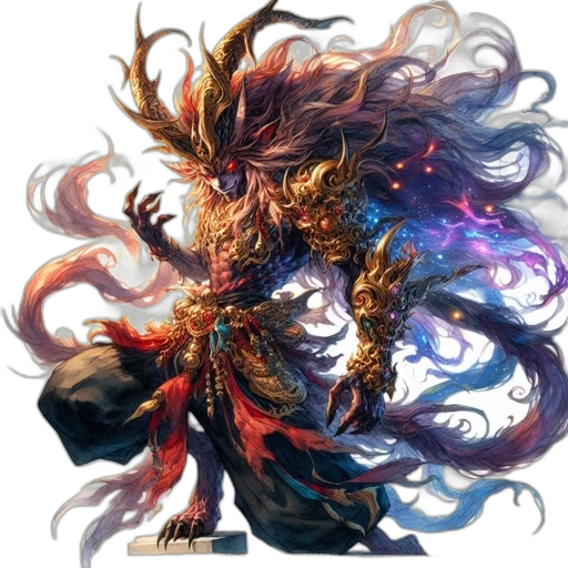 dragon, hair, staff, creature transparent PNG cut-out