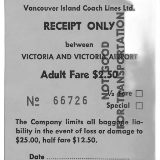 receipt, vancouver, island, coach transparent PNG cut-out