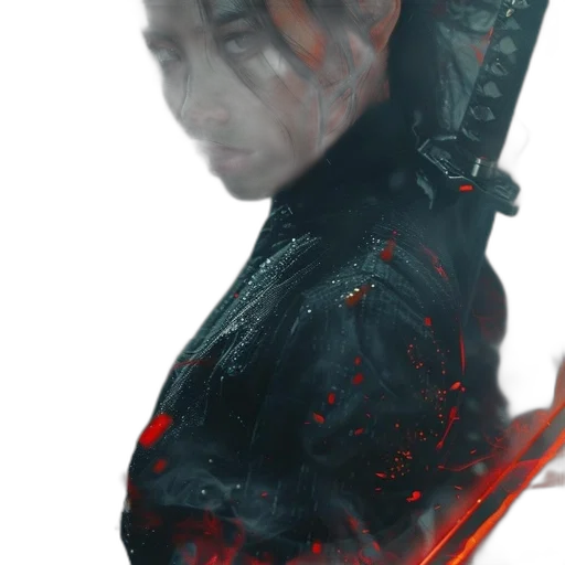 sword, jacket, face, weapon transparent PNG cut-out