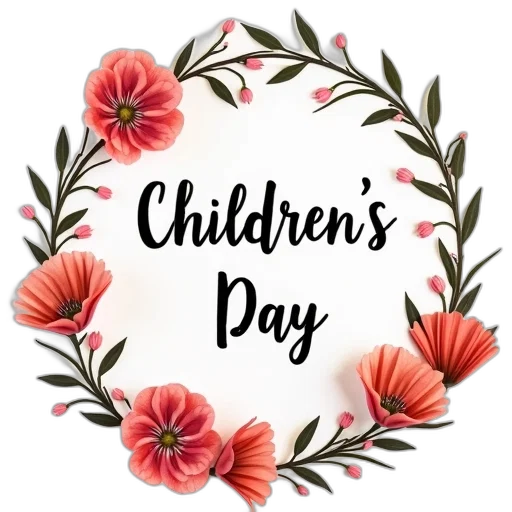 children, day, lettering, flowers transparent PNG cut-out